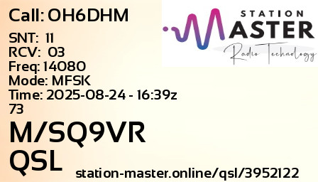 QSL Card for M/SQ9VR QSO with OH6DHM