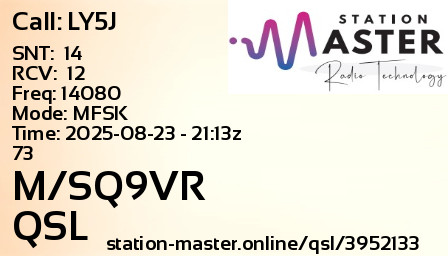 QSL Card for M/SQ9VR QSO with LY5J
