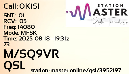 QSL Card for M/SQ9VR QSO with OK1SI