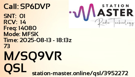 QSL Card for M/SQ9VR QSO with SP6DVP