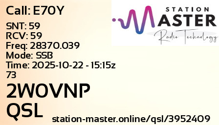 QSL Card for 2W0VNP QSO with E70Y