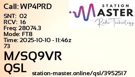 QSL Card for M/SQ9VR QSO with WP4PRD