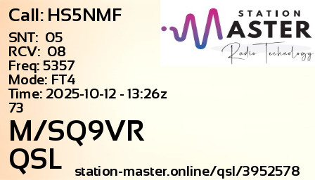 QSL Card for M/SQ9VR QSO with HS5NMF