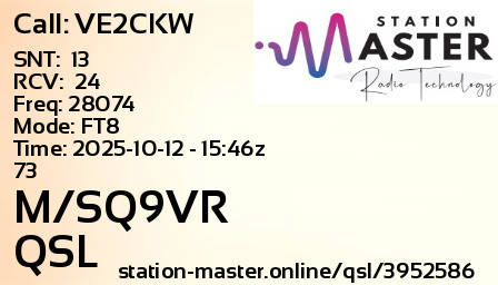 QSL Card for M/SQ9VR QSO with VE2CKW