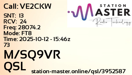 QSL Card for M/SQ9VR QSO with VE2CKW