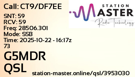 QSL Card for G5MDR QSO with CT9/DF7EE