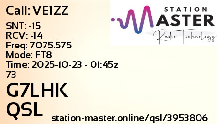 QSL Card for G7LHK QSO with VE1ZZ