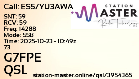 QSL Card for G7FPE QSO with ES5/YU3AWA