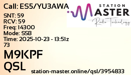 QSL Card for M9KPF QSO with ES5/YU3AWA