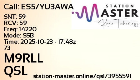 QSL Card for M9RLL QSO with ES5/YU3AWA