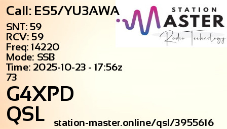 QSL Card for G4XPD QSO with ES5/YU3AWA