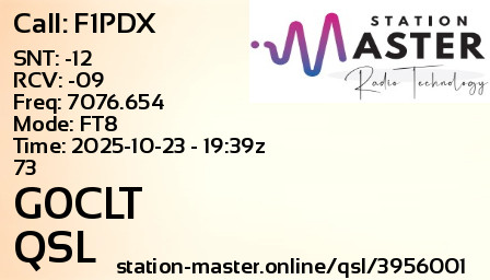 QSL Card for G0CLT QSO with F1PDX
