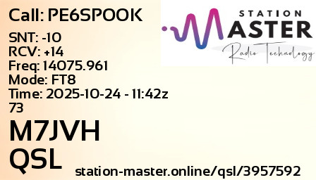 QSL Card for M7JVH QSO with PE6SPOOK