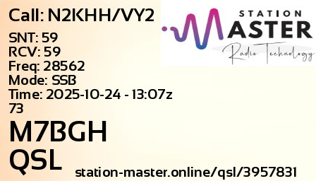 QSL Card for M7BGH QSO with N2KHH/VY2