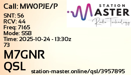 QSL Card for M7GNR QSO with MW0PJE/P