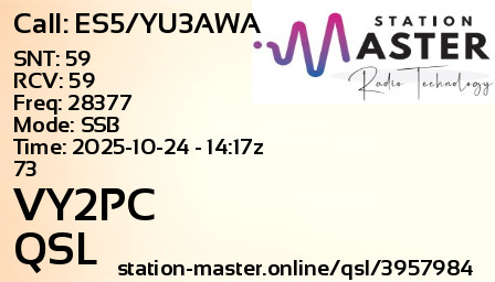 QSL Card for VY2PC QSO with ES5/YU3AWA