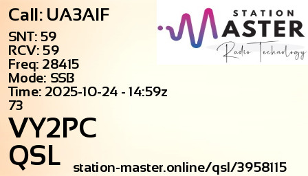 QSL Card for VY2PC QSO with UA3AIF