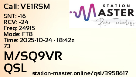 QSL Card for M/SQ9VR QSO with VE1RSM