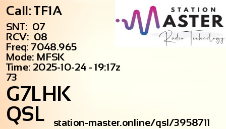 QSL Card for G7LHK QSO with TF1A