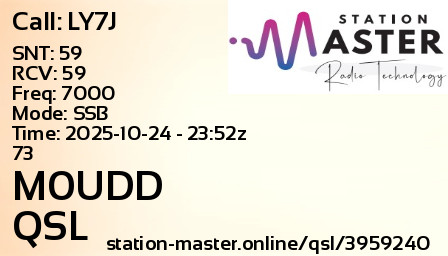 QSL Card for M0UDD QSO with LY7J