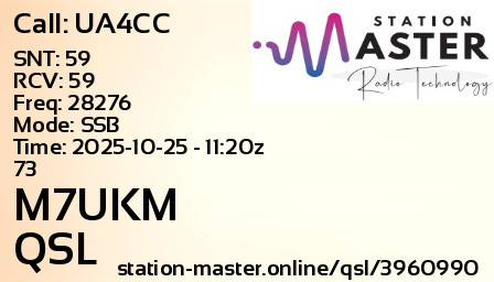 QSL Card for M7UKM QSO with UA4CC