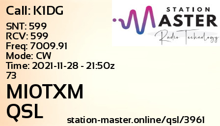 QSL Card for MI0TXM QSO with K1DG