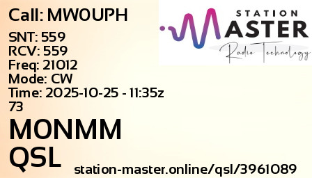 QSL Card for M0NMM QSO with MW0UPH