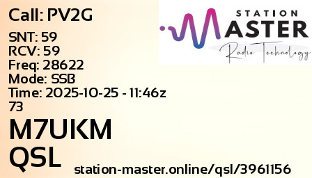 QSL Card for M7UKM QSO with PV2G