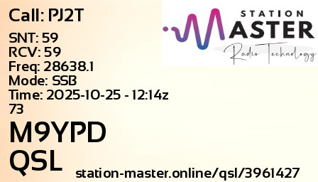 QSL Card for M9YPD QSO with PJ2T