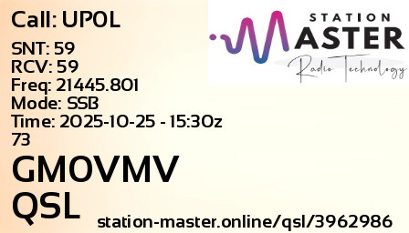 QSL Card for GM0VMV QSO with UP0L