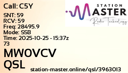 QSL Card for MW0VCV QSO with C5Y