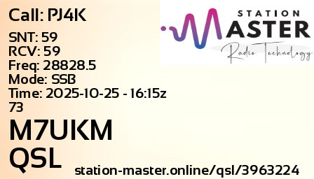 QSL Card for M7UKM QSO with PJ4K