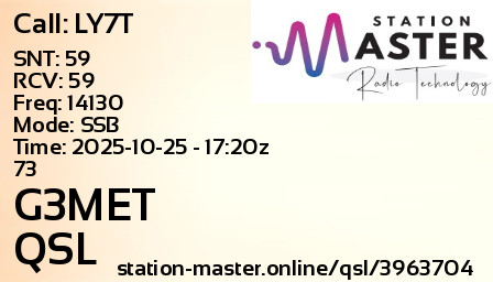 QSL Card for G3MET QSO with LY7T