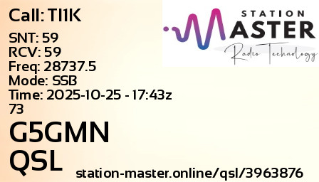 QSL Card for G5GMN QSO with TI1K