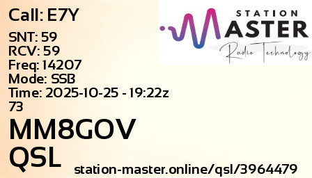 QSL Card for MM8GOV QSO with E7Y