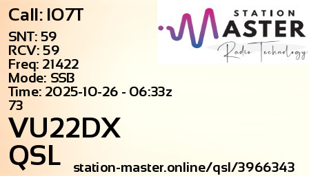 QSL Card for VU22DX QSO with IO7T