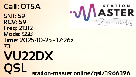 QSL Card for VU22DX QSO with OT5A