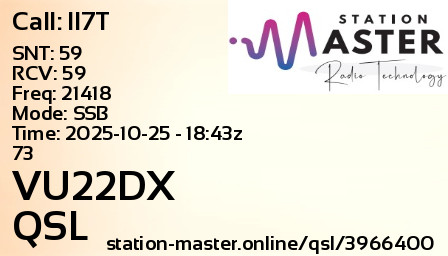 QSL Card for VU22DX QSO with II7T
