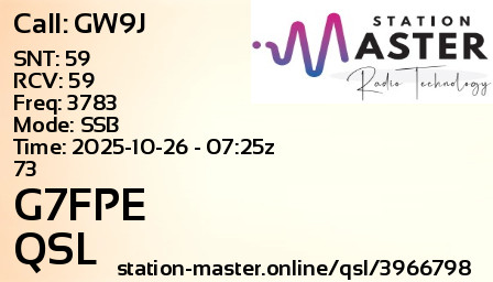QSL Card for G7FPE QSO with GW9J