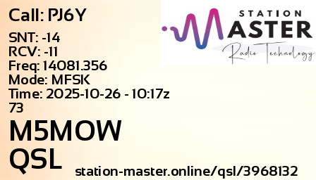 QSL Card for M5MOW QSO with PJ6Y