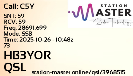 QSL Card for HB3YOR QSO with C5Y