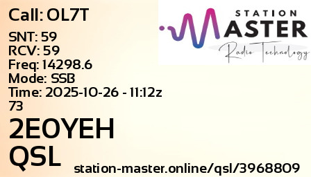 QSL Card for 2E0YEH QSO with OL7T