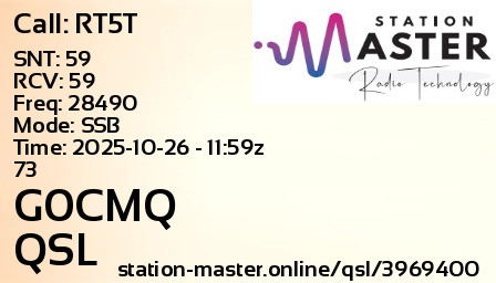 QSL Card for G0CMQ QSO with RT5T