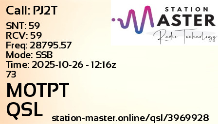 QSL Card for M0TPT QSO with PJ2T
