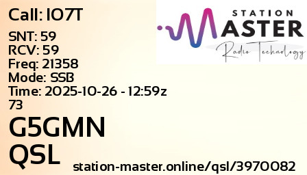 QSL Card for G5GMN QSO with IO7T