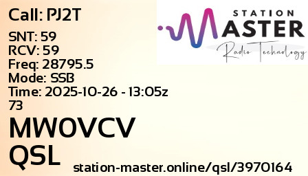QSL Card for MW0VCV QSO with PJ2T