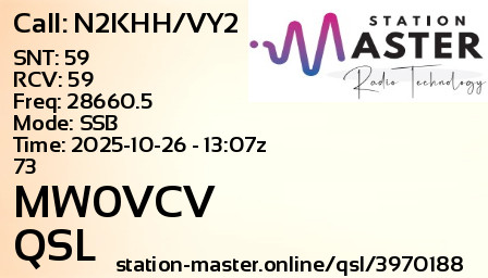 QSL Card for MW0VCV QSO with N2KHH/VY2