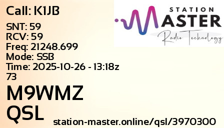 QSL Card for M9WMZ QSO with K1JB