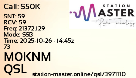 QSL Card for M0KNM QSO with S50K