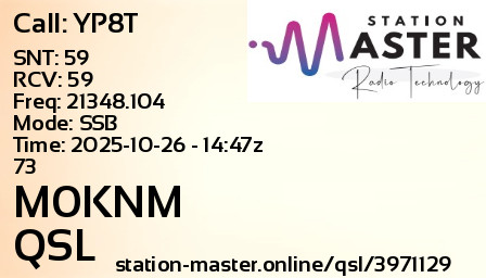 QSL Card for M0KNM QSO with YP8T